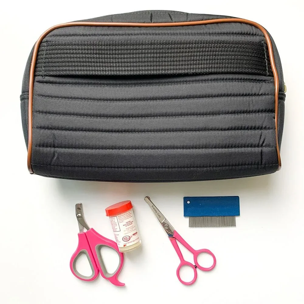 Dog Grooming Kit Pouch w/ Blunt-Nose Scissors Nail Clippers Ancol Flea Comb Etc.